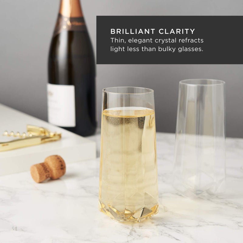 Viski Seneca Faceted Stemless Champagne Flutes, Crystal Clear Sparkling Wine Glasses for Prosecco, Sparkling Cocktails, Mimosas, Elegant Glassware for Wedding Gifts, Home Bar, 10 oz, Set of 2 - Image 4